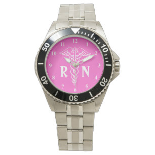 Krankenschwesteruhr Caduceus mit RN-Monogramm Armbanduhr