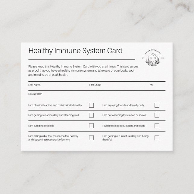 Krankenversicherungskarte | Packung mit 100 Visitenkarte (Vorderseite)