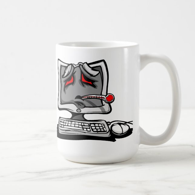 Kranker Computer mit der Kaffeetasse (Rechts)
