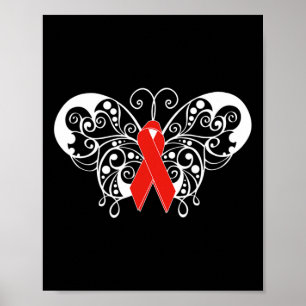 Krankheitsbewusstsein im Shirt Red Ribbon Butterfl Poster