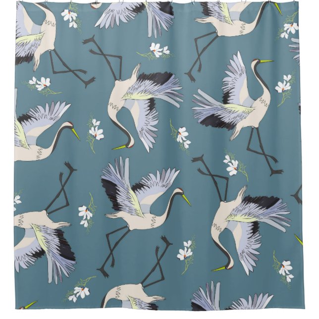 Kranmuster, Illustration Flying Bird. Duschvorhang (Vorderseite)