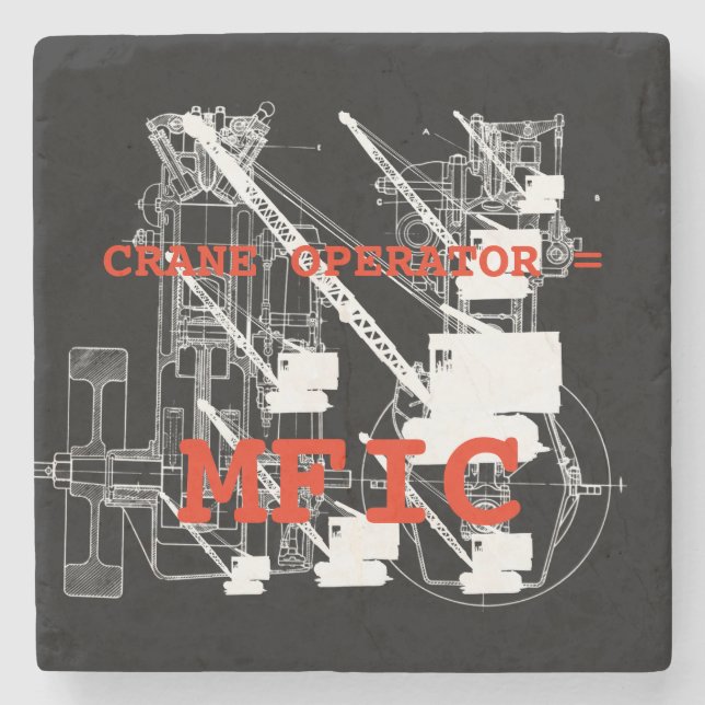 Kranoperator = MFIC VINTAG CRAWLER CRANE weiß Steinuntersetzer (Vorderseite)