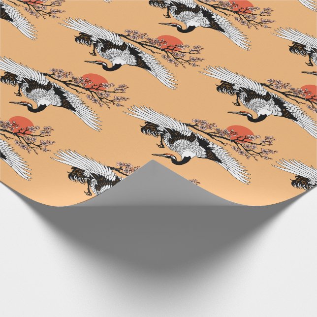 Kranvogel und blühende Sakura Geschenkpapier (Ecke)