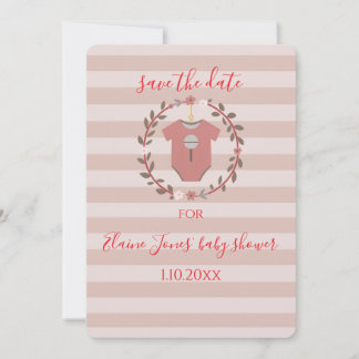 Kranz Baby Shower Save the Date in Rosa Streifen Einladung