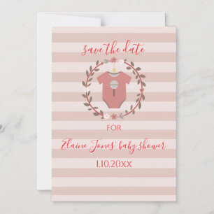 Kranz Baby Shower Save the Date mit rosa Streifen Magneteinladung