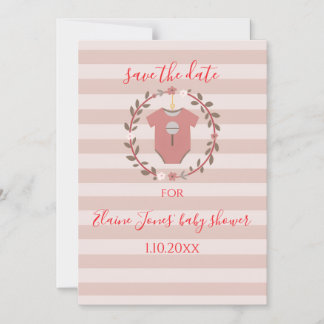 Kranz Baby Shower Save the Date mit rosa Streifen Magneteinladung