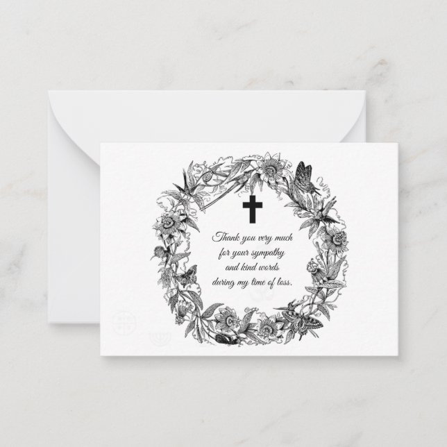 Kranz-Blume Rahmen nach Beerdigung Danke Karten (Vorderseite)