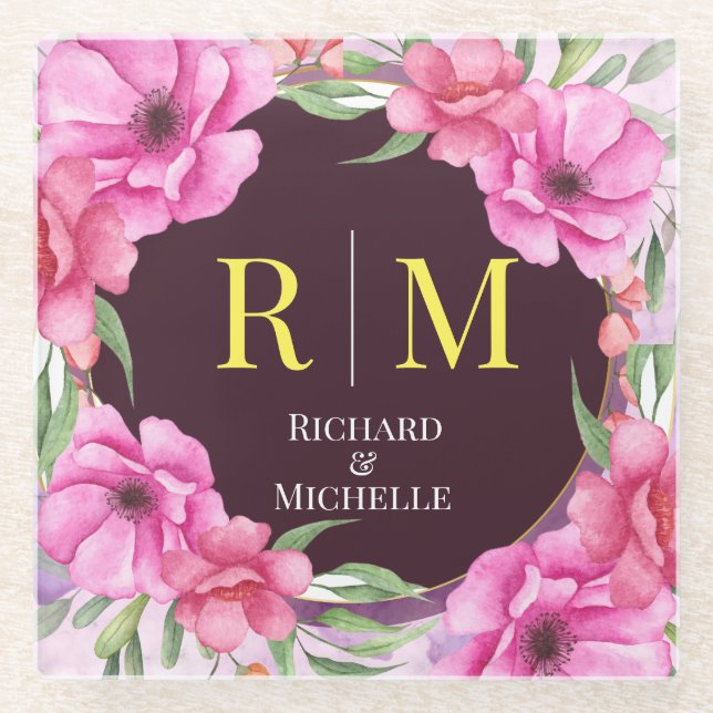 Kranz Blumen Initiale Buchstabe Monogramm Name Mar Glasuntersetzer (Vorderseite)