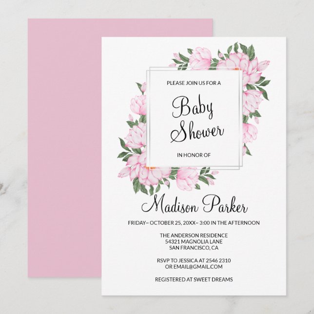 Kranz der rosa Blume Einladung (Vorne/Hinten)
