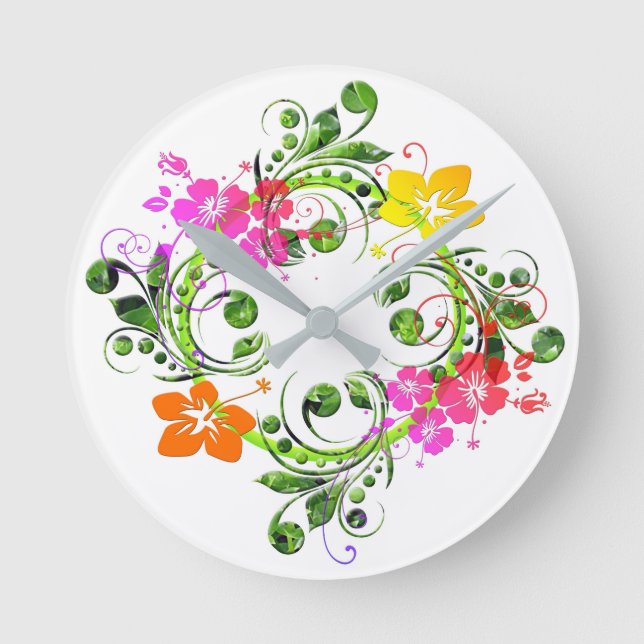 Kranz der tropischen Blume des Hibiskus Runde Wanduhr (Vorderseite)