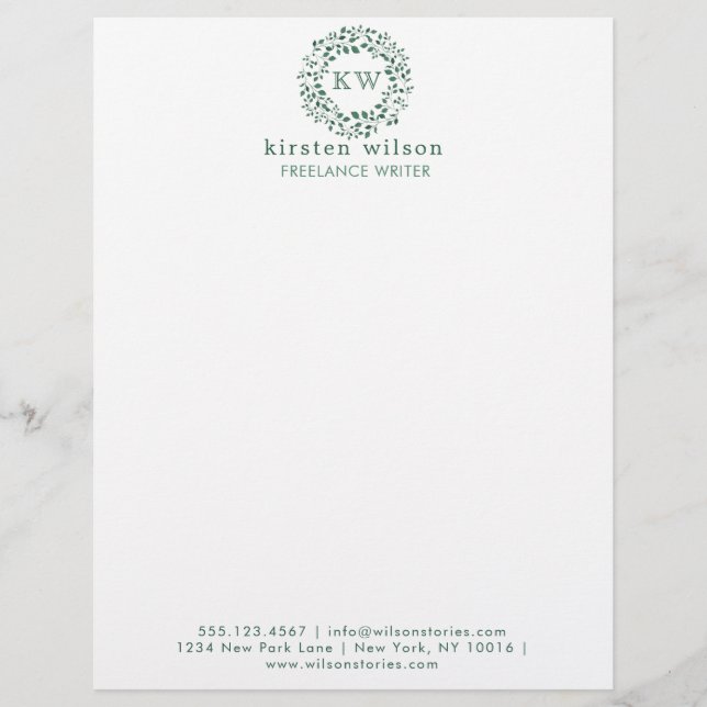 Kranz grüner Blätter | Monogramm Buchstaben (Vorderseite)
