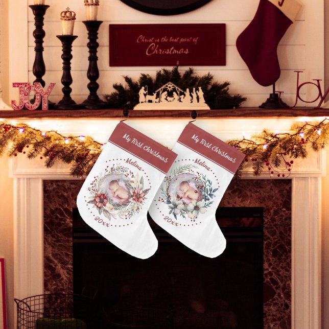 Kranz mit Baby's First Christmas Foto Großer Weihnachtsstrumpf (Von Creator hochgeladen)