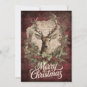 Kranz mit Hirsch und winterliche Weihnachtsstimmun Feiertagskarte