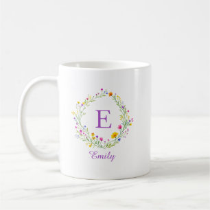 Kranz mit individuellen Wildblumen Monogramm  Name Kaffeetasse