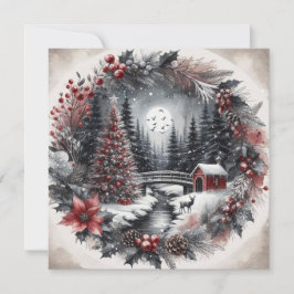 Kranz mit Landschaftsbild Flache Feiertagskarte