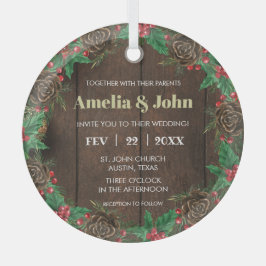 Kranz mit Pine Wedding Einladung Weihnachten Ornament Aus Glas