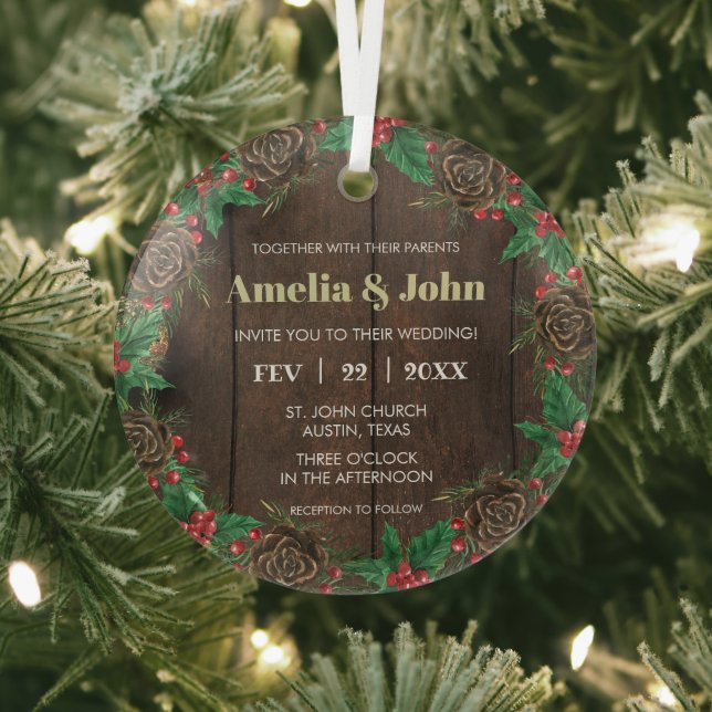 Kranz mit Pine Wedding Einladung Weihnachten Ornament Aus Glas (InSitu)