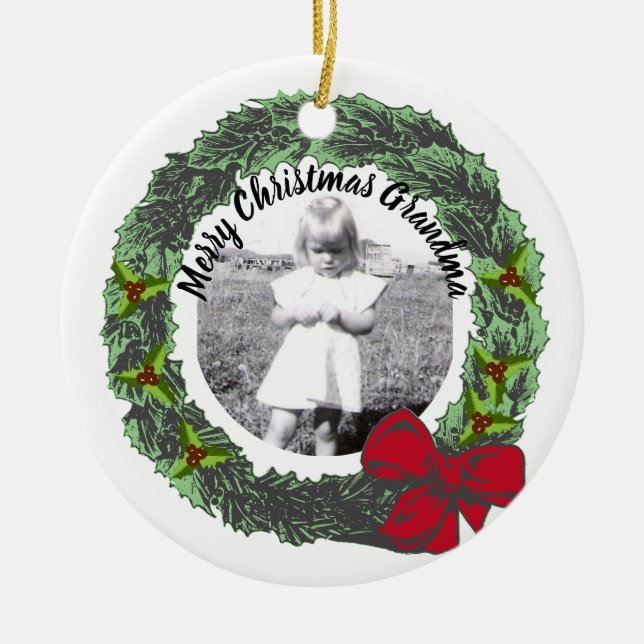 Kranz mit Red Bow Frohe Weihnachtsfeier Foto | Nam Keramik Ornament (Vorne)