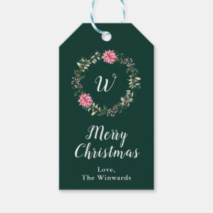 Kranz mit roten Weihnachtssternen Frohe Weihnachte Geschenkanhänger