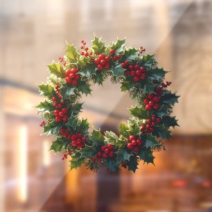 Kranz mit Stechpalmen-Beeren Vektor-Art-Logo Fensteraufkleber