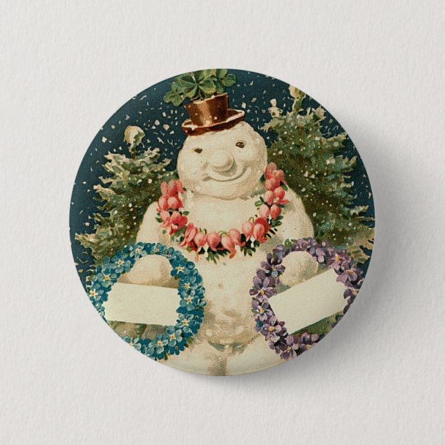 Kranz verzierte Schneemann Button (Vorderseite)