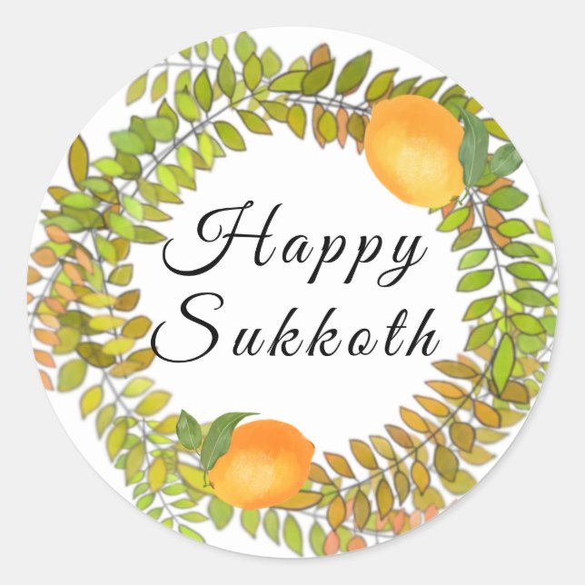 Kranz von Sukkot-Zitronen und Blätter Runder Aufkleber (Vorderseite)