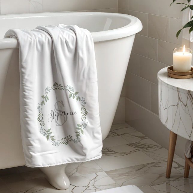 Kränze aus botanischem Salbeigrün mit Monogramm Badehandtuch (Von Creator hochgeladen)