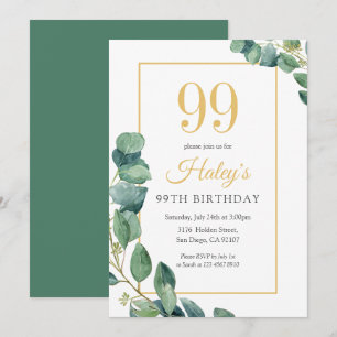 Kränze aus Grün Chic Gold & Salbei 99. Geburtstag Einladung