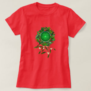 Kränze aus Stechpalmen mit Pentagramm und Mistelzw T-Shirt