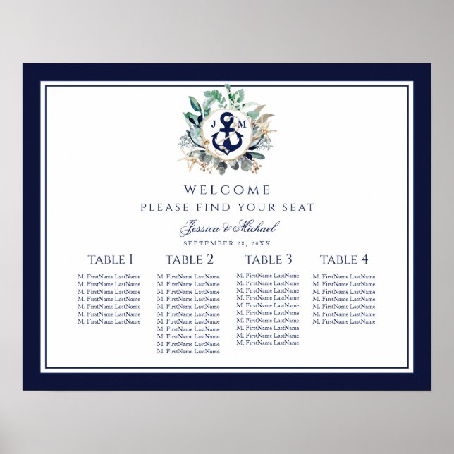 Kranzkronen-Monogramm für die Hochzeit Poster (Vorne)