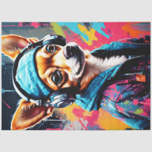 Krasse Chihuahua mit Beanie & Kopfhörer-Decoupage Seidenpapier