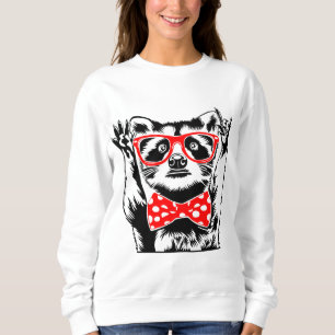 Krasser Raccoon mit roter Brille und weißer Polka  Sweatshirt