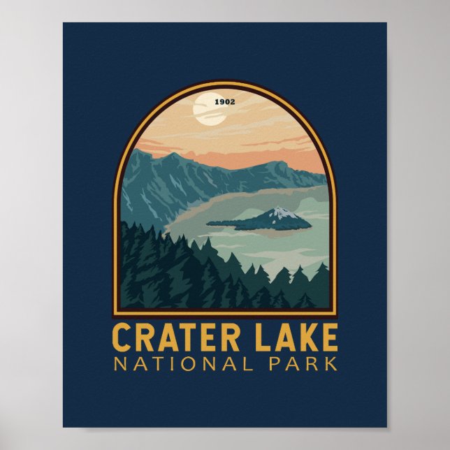 Krater Lake Nationalpark Vintages Emblem Poster (Vorne)