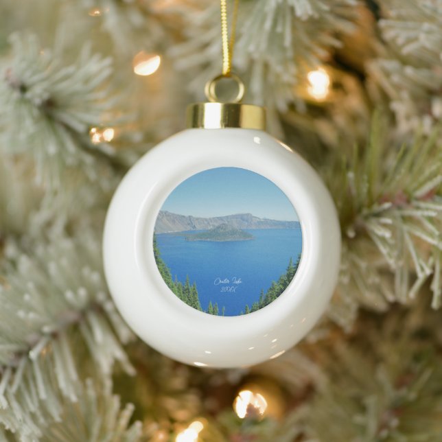 Krater Lake Oregon Landschaftliches Foto Keramik Kugel-Ornament (Baum)