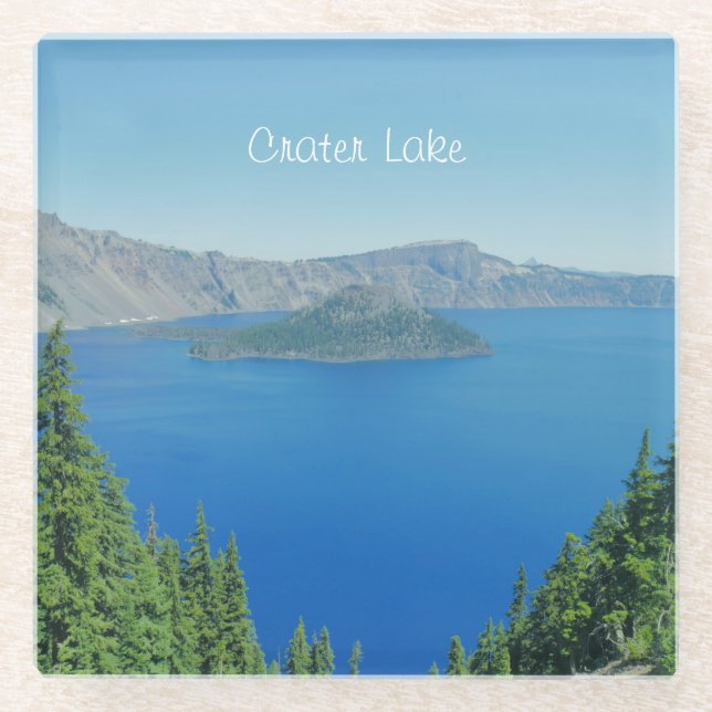 Kratersee mit blauem Himmel und Wasser-Foto Glasuntersetzer (Vorderseite)