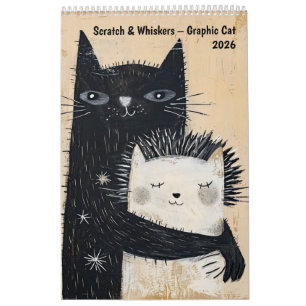 Kratz & Whiskers – Grafischer Katzenkalender 2026 Kalender