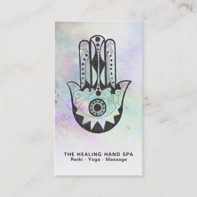 *~* Kratzer des Mondes - Hamsa Hand Fatima Rainbow Visitenkarte (Vorderseite)