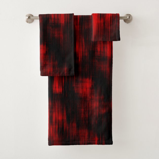 Kratzer-Flecken in hellrot und schwarz Badhandtuch Set (Insitu)