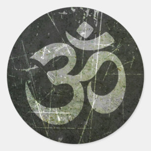 Kratzer und Wortes Yoga Om-Symbol Runder Aufkleber