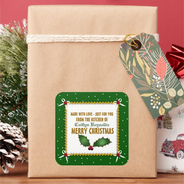 Krause Weihnachten aus Liebe (grün) Quadratischer Aufkleber (Feiertag)