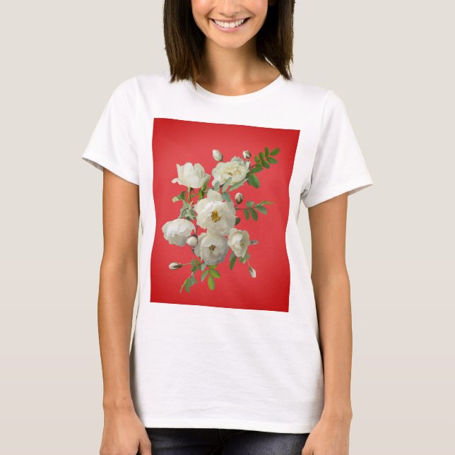Kraut von weißen Rosen auf rotem Hintergrund T-Shirt (Vorderseite)
