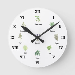 Kräuter Aquarell Küchengarten Grüne Gewürze Thymia Runde Wanduhr
