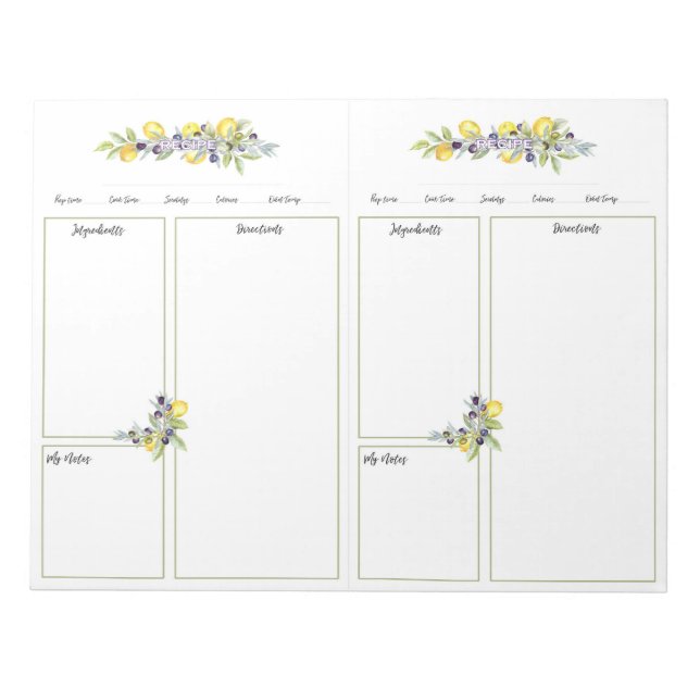 Kräuter Lemons Mini Binder No Lines Rezept Seiten Notizblock (Vorderseite)