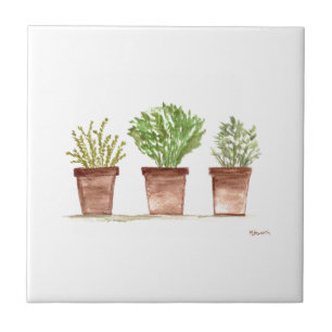 Kräuter Salbei Rosmarin Thymian Aquarell rustikal Fliese
