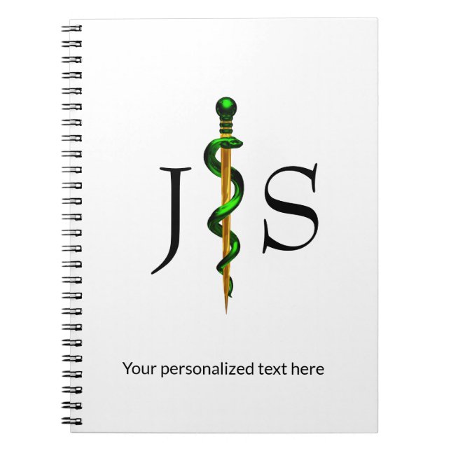 Kräutergrün-Gold-Medical-Rod von Asclepius Notizblock (Vorderseite)