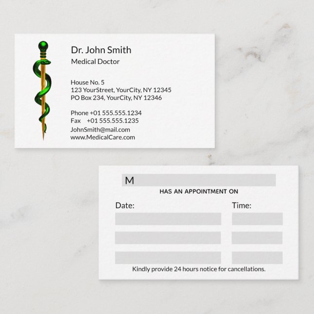 Kräutergrüner Gott von Asclepius Gold Medical Terminkarte (Vorne/Hinten)