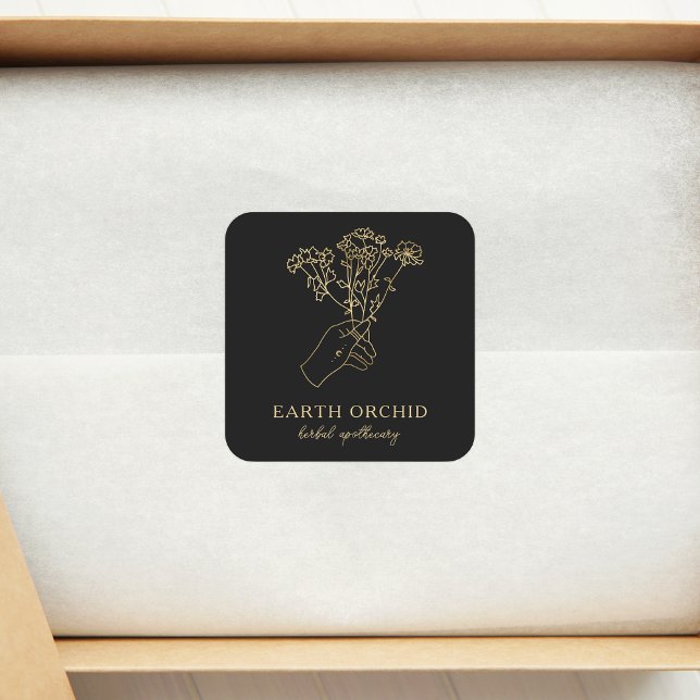 Kräuterhaufen + Apothekarisch-florale Gold-Square- Quadratischer Aufkleber (Von Creator hochgeladen)