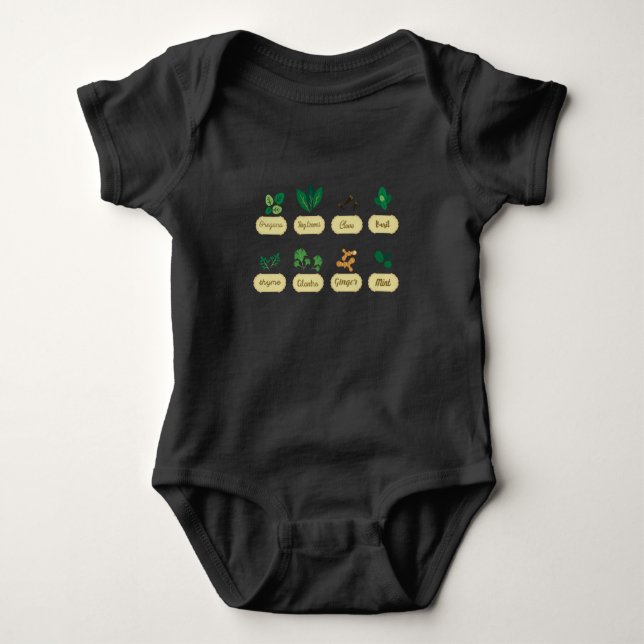 Kräuterkollektor Basil Thyme Mint Ingwer Baby Strampler (Vorderseite)