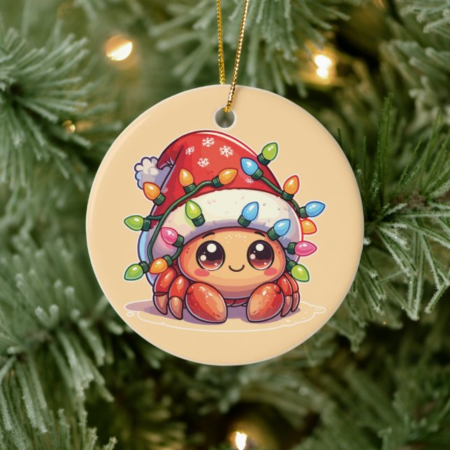 Kräuterkrabbe Frohe Weihnachtswintertiere Krebse Keramik Ornament (Baum)