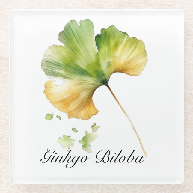 Kräuterleben: Ginkgo Biloba anpassbar Glasuntersetzer (Vorderseite)